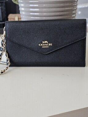 Coach Black Leather Envelope Wristlet With Gold Hardware